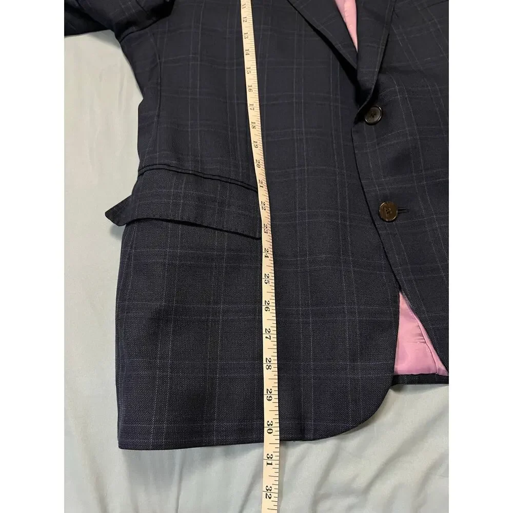 Barone Antica Sartoria Loro Piana Super 120s Navy Windowpane Blazer